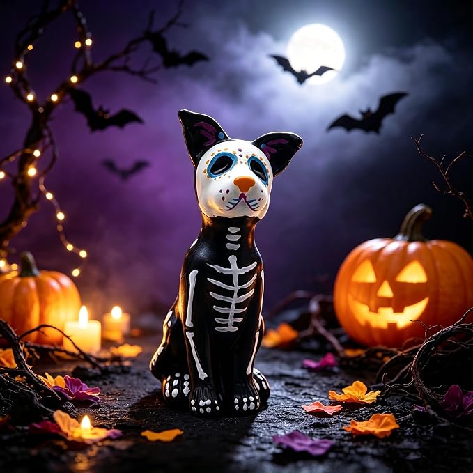 Day of The Dead Dog Figurine, Sugar Skull Dog Statue - skull figurine