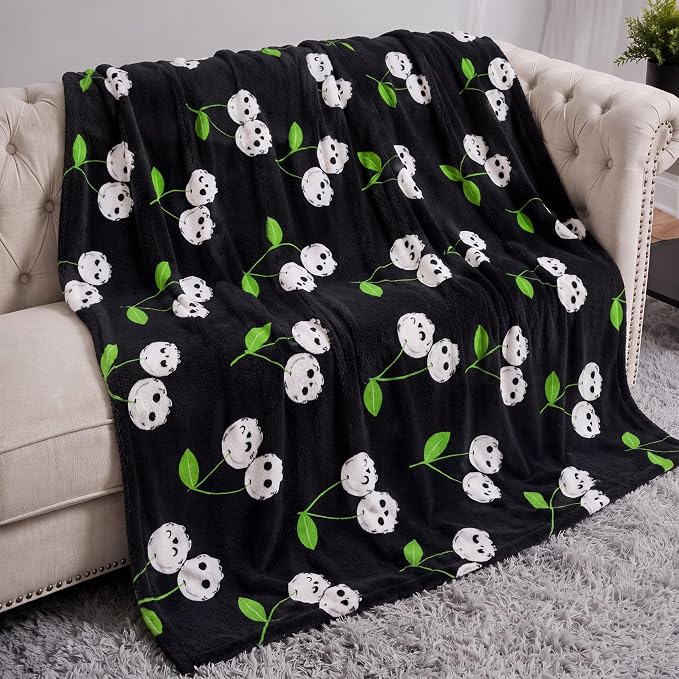 Irenare Halloween Skull Cherry Throw Blanket 50 x 60 Inch for for Sofa Bed