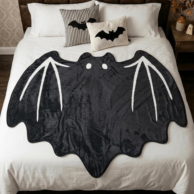 Halloween Bat Blanket Spooky Black Throw Blanket Gifts for Women Friend,Home Decor 50x60 Inch - skull blanket