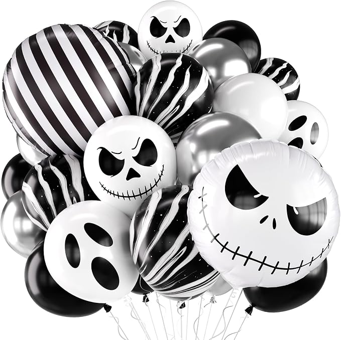 Halloween Balloons Black and Silver Skull Halloween Scary Party Decorations - skull inflatable