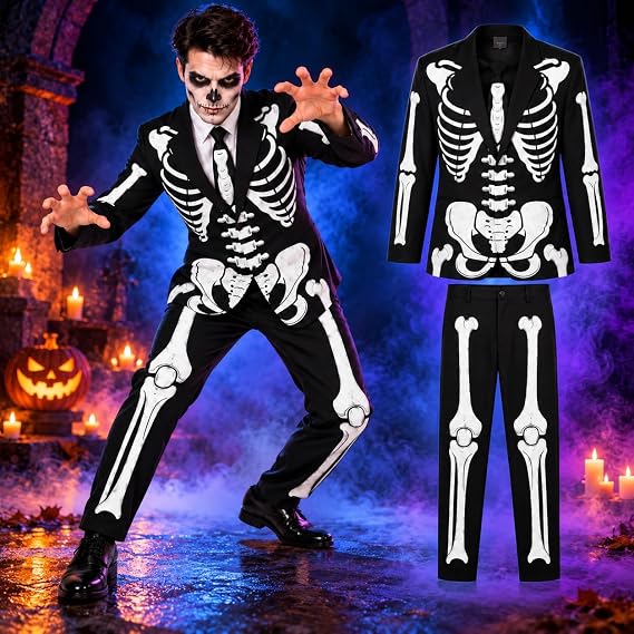 Get Trend Skeleton Halloween Costumes for Men and Women, Dress Up Outfit - skeleton