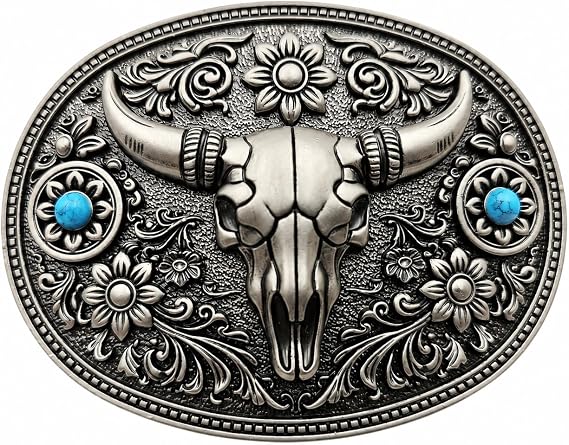 Xwest Western Cowboy Belt Buckle for Men, Bull Skull Longhorn Designs, Zinc Alloy, Fits 1.5 Inch Belts - skull wallet