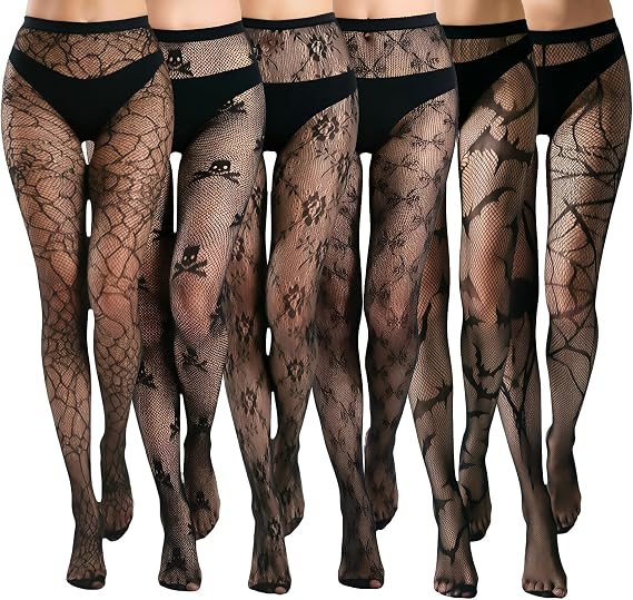 6 Pairs Women Fishnet Sexy Stockings High‑Stretch Tights High Pantyhose - skull leggings
