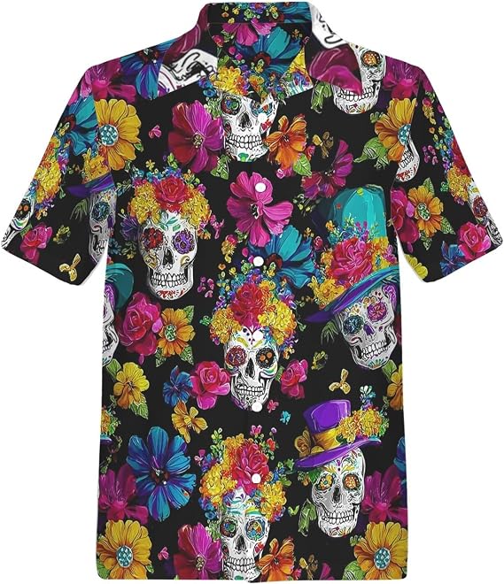 HUGLAZY 80s 90s Outfit for Men Christmas Hawaiian Shirt Button Party - skull tshirt