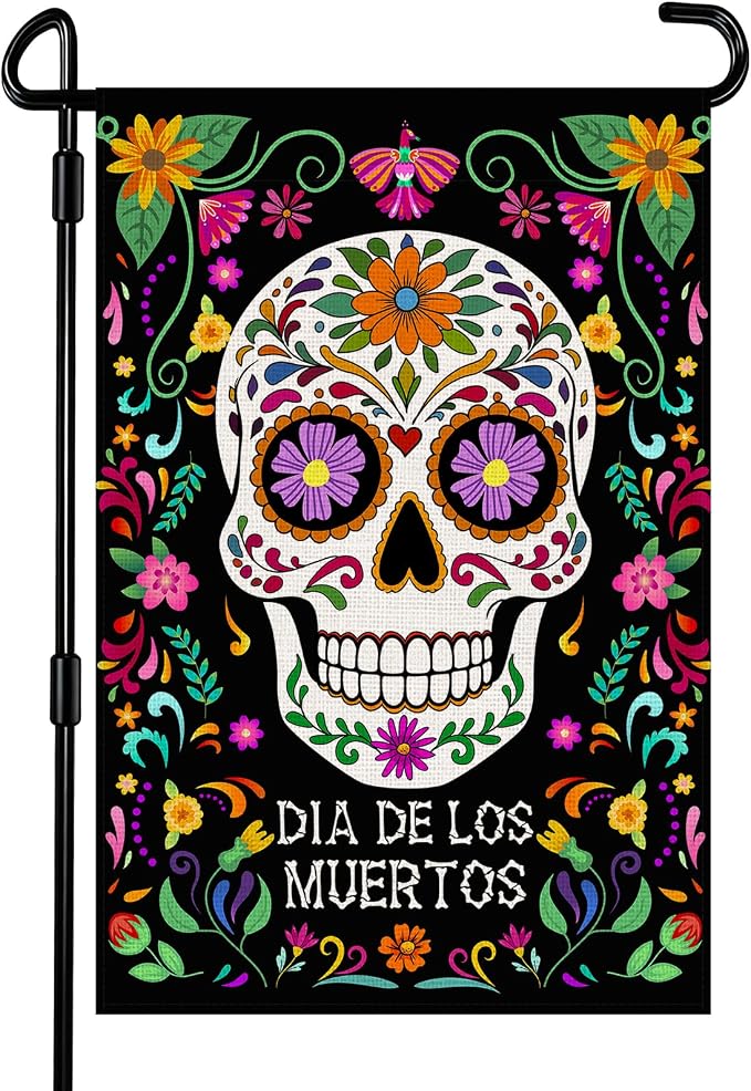 Day of The Dead Garden Flag Dia De Los Muertos Burlap (Dia)