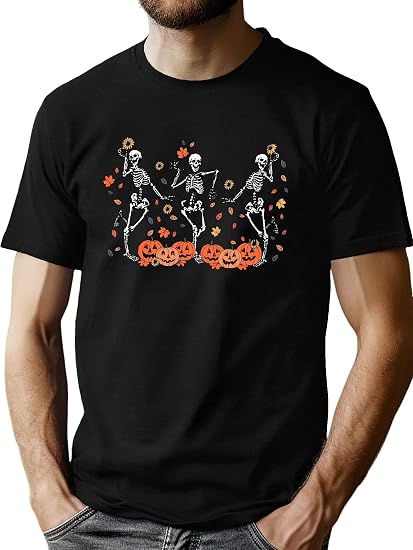 Halloween Shirts for Men Funny Halloween Pumpkin Shirt Dancing Skeleton Tee - skull tshirt