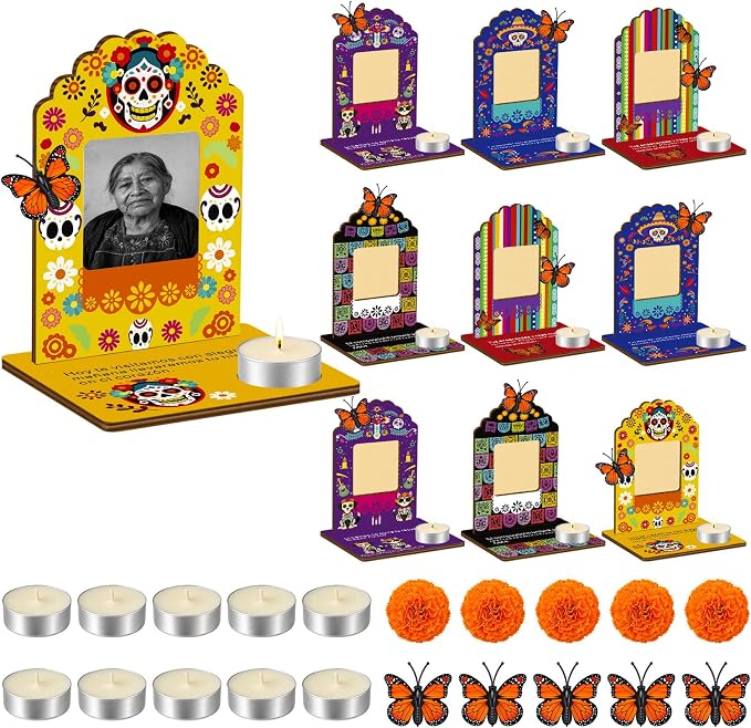 Dia De Los Muertos Picture Frames Decor Day of the Dead Ofrenda - skull candle