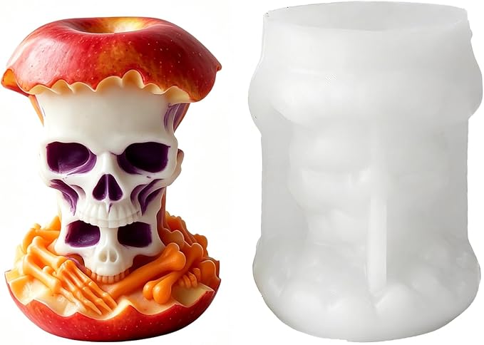 Halloween Silicone Mold 3D Skull Apple Shape Candle Mould for Resin,Plaster - skull candle