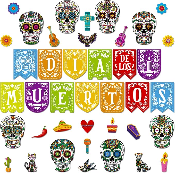 40PCS Sugar Skull Cutouts Day of The Dead Decorations - skull wall art