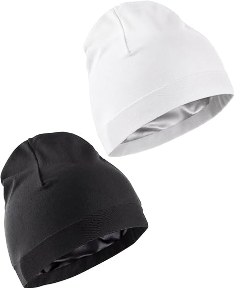 2 Pack Satin-Lined Skull cap, Light Weight, helmet liner, Hair Protection - skull hat