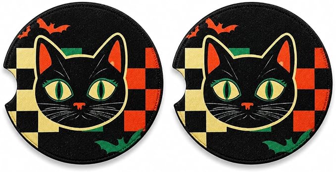 Not Today Luciifer Retro Halloween Car Coaster Set Accessories, Spooky Season Cute Ghost Fall Goth Bats Women,Cute Car Cup Holder Coaster, Absorbent Neoprene Car Coaster - skull coaster