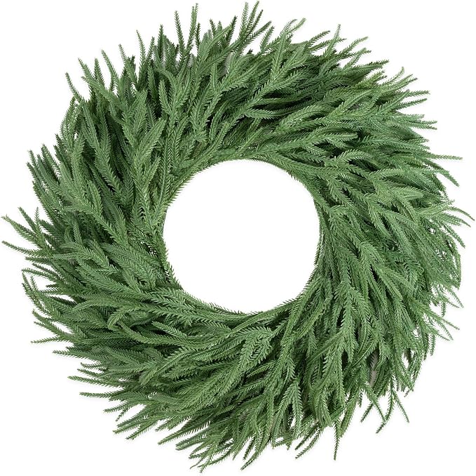 Christmas Wreaths for Front Door, 30 Inch Real Touch Norfolk Pine Wreath - skull wreath