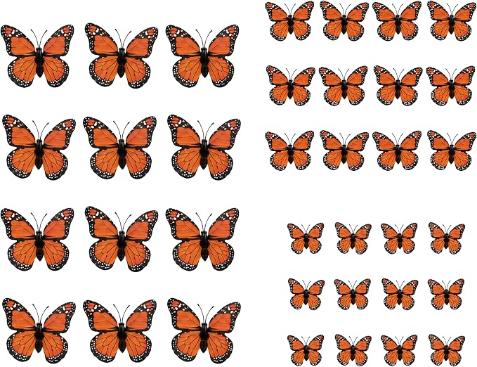 36 Pcs 3 Sizes Orange Monarch Butterfly Decorations, Mariposa Monarca Decor - skull sticker