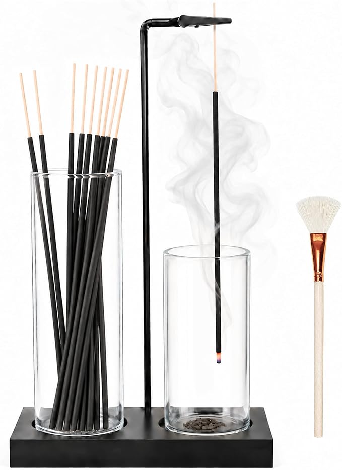 Incense Holder for Sticks, with Glass Ash Catcher, for Yoga Spa Home Decor - skull incense burner