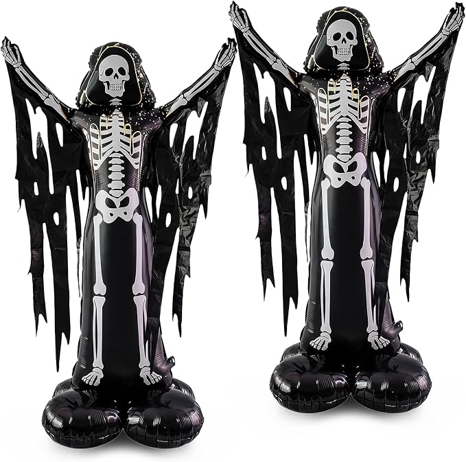 PHOGARY 2pcs Standing Skeleton Balloons, Halloween Decoration Foil Balloon - skull inflatable