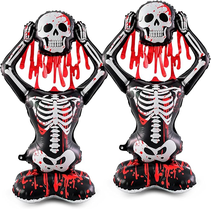 PHOGARY 2pcs Scary Skeleton Foil Balloons Spooky Skull Halloween Decoration - skull inflatable
