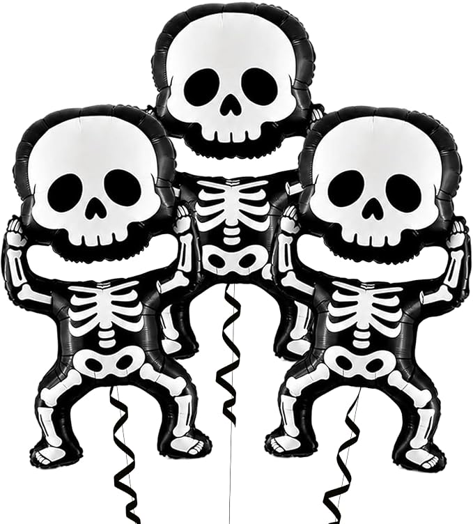 3 Pcs Halloween Skeleton Balloons, Skeleton Foil Balloons for Spooky Halloween Decorations Indoor Outdoor Party Supplies - skull inflatable