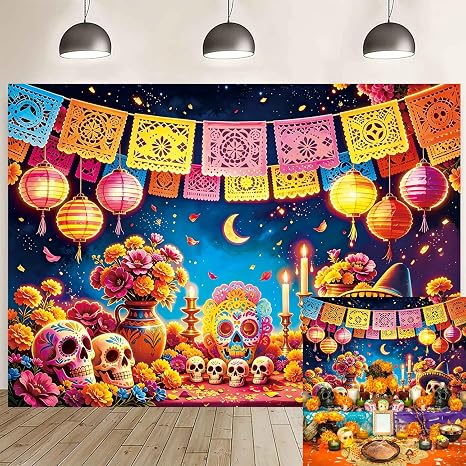Day of The Dead Backdrop Mexican Fiesta Sugar Skull Photography Background - skull sticker