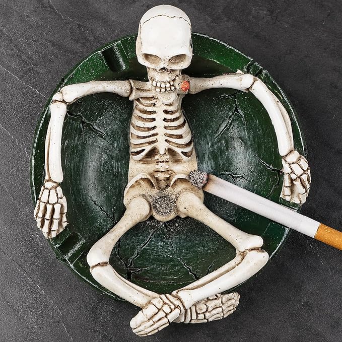 Resin Skull Ashtray, 4.9” Skeleton Figurine Tray, Cool Halloween Holder