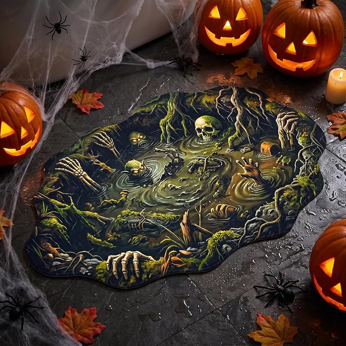 Horror Halloween Bath Mat: 3D Optical Illusion Spooky Bathroom Rug-18x34 - skull toilet mat