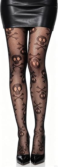 Olbye Black Fishnet Stockings Snake Tights Skull Thigh High Waist Stocking Bat Lace Leggings Halloween Goth Tights for Women - sugar skull costume