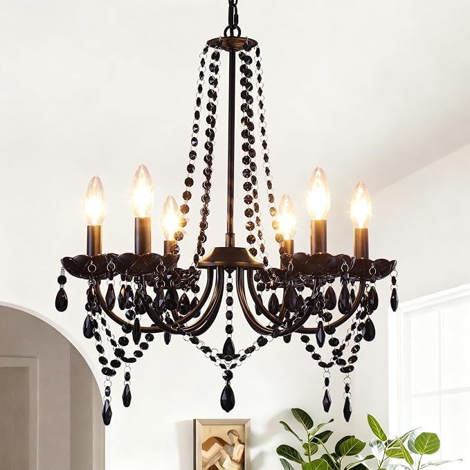 Crystal Black Chandeliers for Dining Room 6 Light Gothic Candle Chandelier