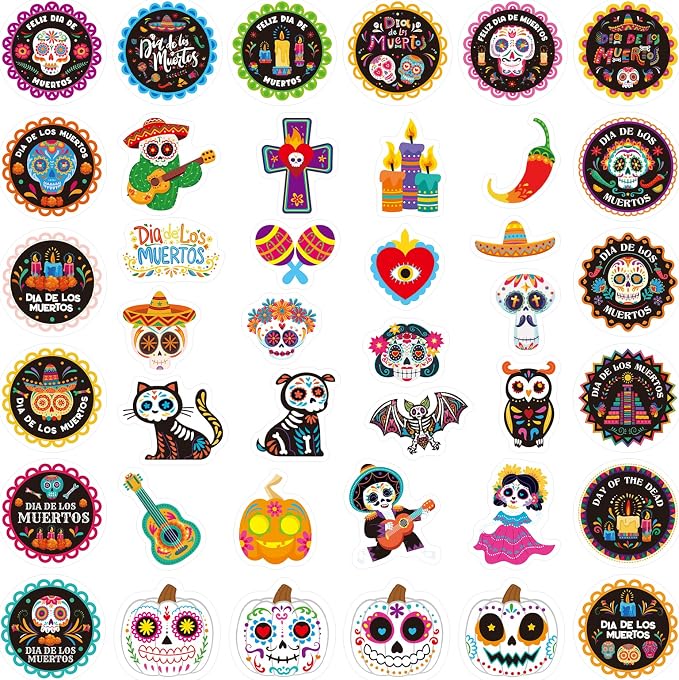 160 Pcs Day of The Dead Stickers Dia de Los Muertos Colorful Sugar Skull Skeleton Stickers Halloween Mexican Fiesta Stickers Decals for Gifts Cards Laptop Water Bottle Décor - skull sticker