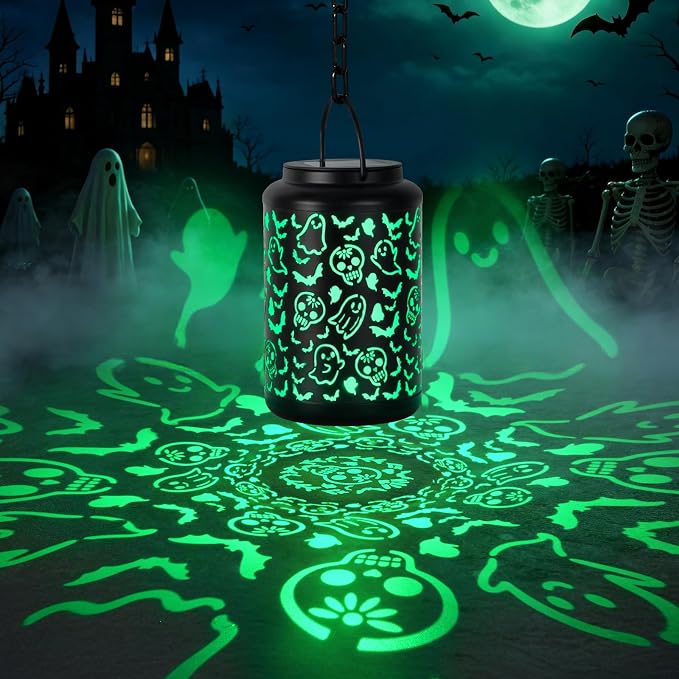 Halloween Decorations Outdoor Scary Skull Solar Lantern Green Light
