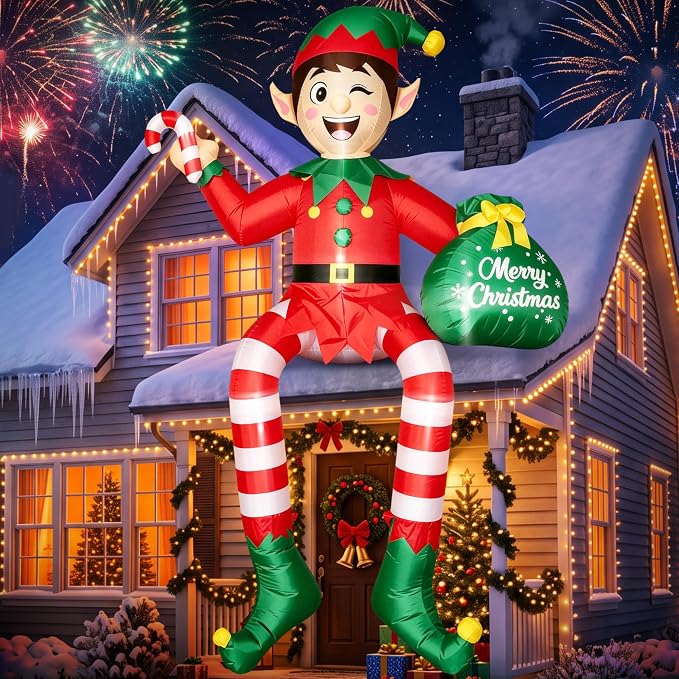 JOVIPOP 13FT Christmas Inflatable Elf Decoration for Outdoor Yard - skull inflatable