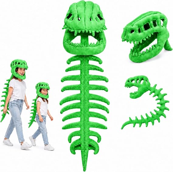 Dinosaur Skeleton Costume, 3D Spinosaurus Plush Toys with Skull and Spine, Halloween Cosplay and Party Dress Up - skull hoodie