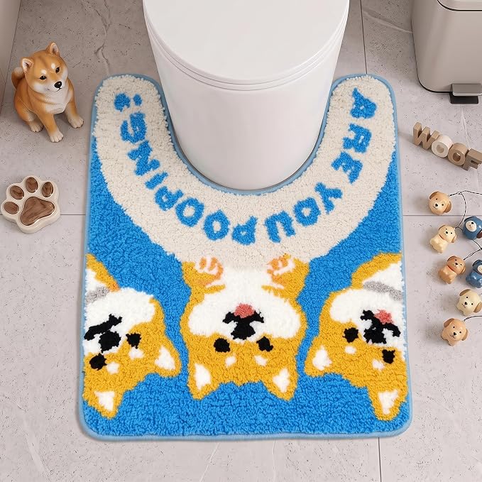 Wekity Halloween U-Shaped Toilet Mat，Soft Fluffy Microfiber Puppy Pattern Bath Mat，Non-Slip Absorbent Decorative Bathroom Toilet Base Rug，Machine-Washable Mat for Toilet Bases Measuring 21.7” x 19.7” - skull toilet mat