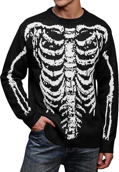 Men’s Halloween Sweater Scary Pumpkin Retro Skeleton Knitwear