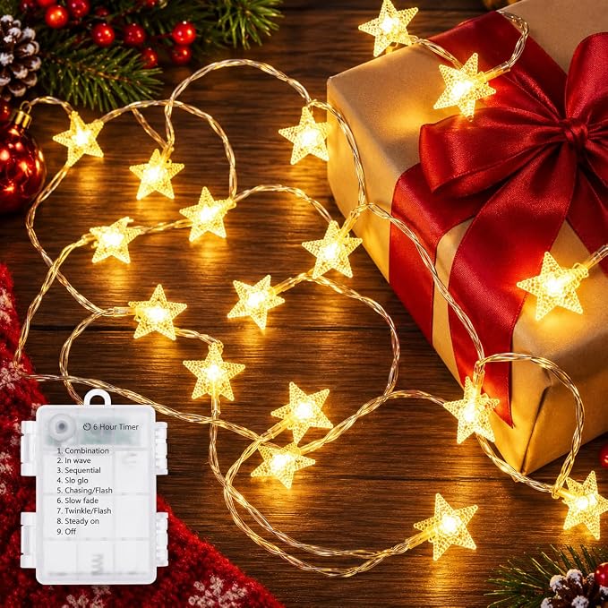 20FT 60LED Christmas Star Fairy String Lights Battery Operated Warm White - string light