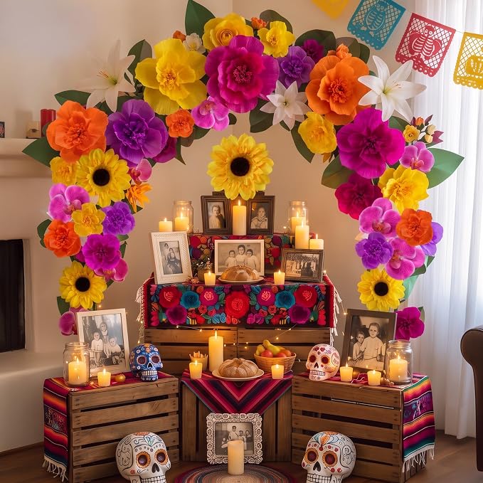30 Pcs Dia De Los Muertos Decorations Ofrenda Decor Kit, Multicolor - skull carpet