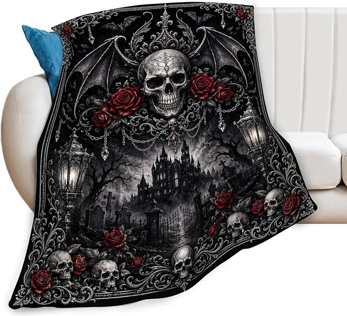 banonaty Skull Throw Blanket Goth Gifts Stuff for Men Women 50"X40" - skull blanket