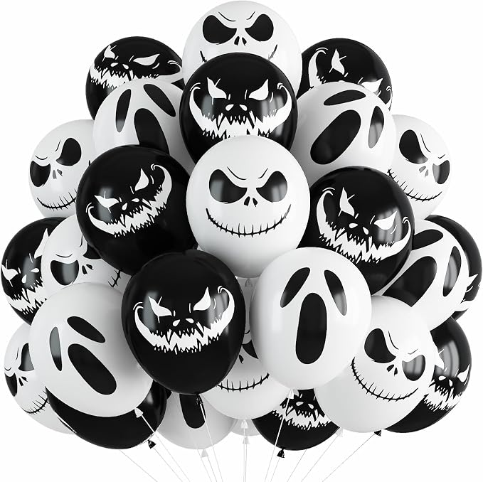 Halloween Balloons Black White Skull Halloween Scary Night Party Decoration - skull inflatable