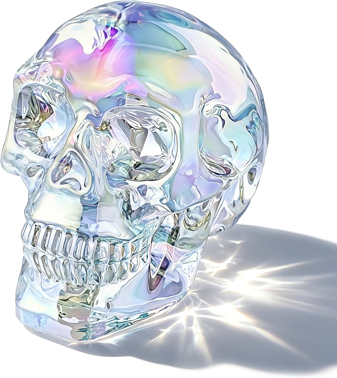 Colorful Crystal Skull Glass Figurine Halloween Day of The Dead Decor - skull figurine