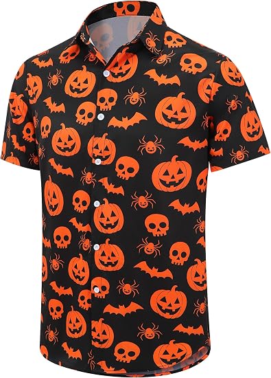 Men's Halloween Short Sleeve Button Down Party Shirt - skull tshirt
