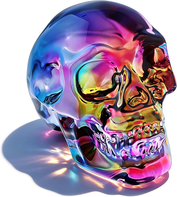 Crystal Skull Figurine Multi-color Glass Skull Statue Halloween Decor Gift - skull figurine