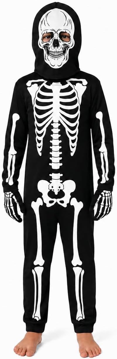 #followme Kids Skeleton Halloween Costume 3-Piece Set with Mask and Gloves - sugar skull costume