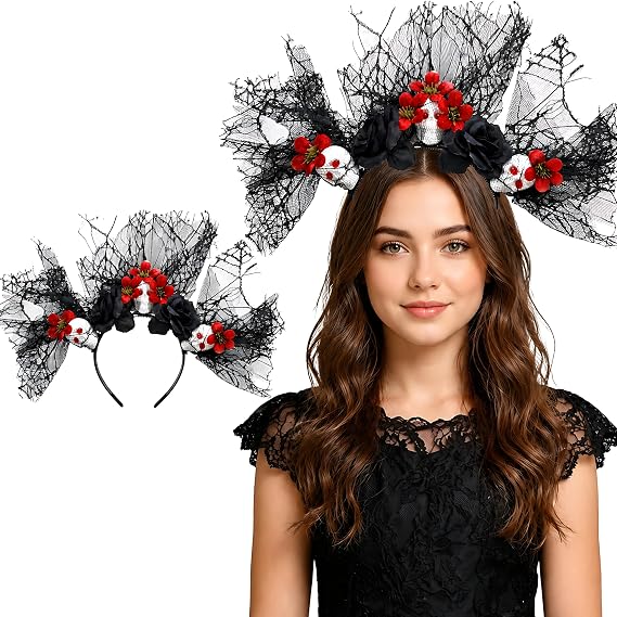 Halloween Gothic Spider Web Flower Skull Headband Halloween Witch Vampire Cosplay Hair Accessory - skull headband