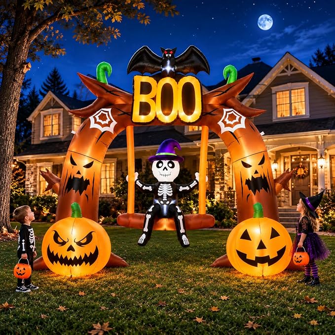 12 FT Halloween Inflatables Boo Archway Outdoor Decorations, Giant Scary Halloween Arch Blow Up Yard Decorations for Front Yard Lawn Garden Decor
