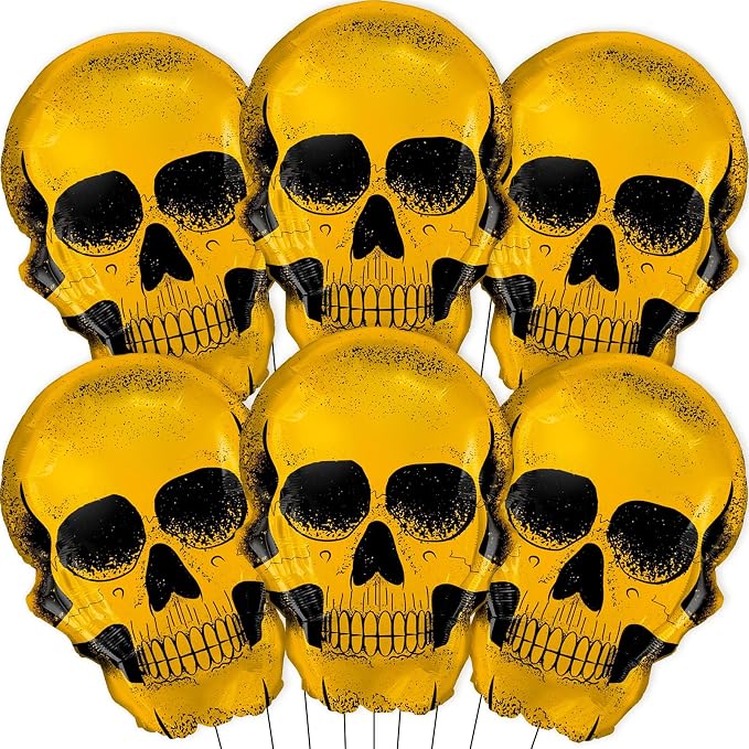 6 PCS Halloween Party Decorations, Cute Halloween Balloons Gold Skeleton Foil Balloon for Halloween Birthday Decorations Wedding Party Decor Supplies - skull inflatable