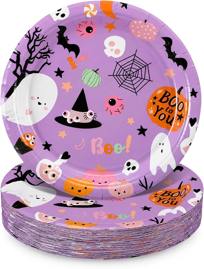 50 Pcs Halloween Paper Plates, 9 Inches - skull plate