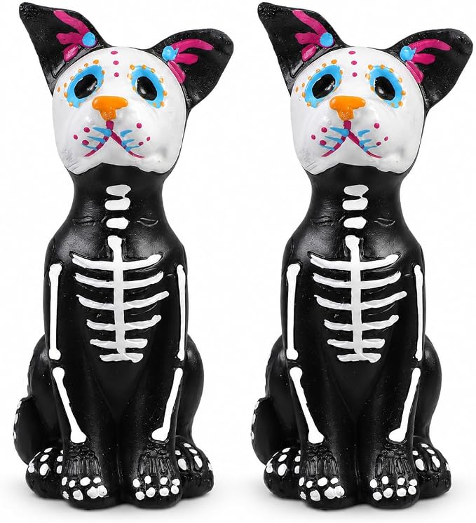 DOITOOL 2 Pcs Day of the Dead Dog Figurine Dia De Los Muertos Altar Decor - skull figurine