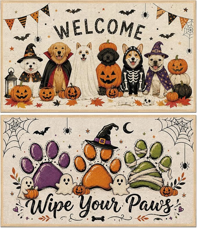 Romart 2 Pcs Halloween Ghost Dog Door Mats Set