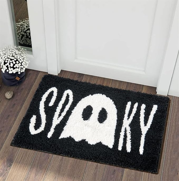 RoomTalks Spooky Halloween 2x3 Throw Rugs for Kitchen Entryway Bedroom Black Gothic Fun Spirit Creepy Ghost Bathroom Rugs Non Slip Cute Vintage Halloween Indoor Doormat Washable - skull carpet