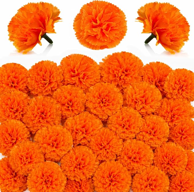 Dia De Los Muertos Decorations - Artificial Marigold Flowers Heads Bulk - skull figurine
