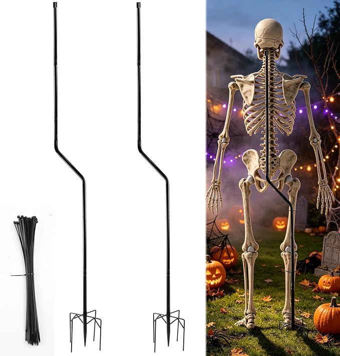 2Set Adjustable Metal Skeleton Stand for 5.9/6.56FT Halloween Skeleton Yard - skeleton