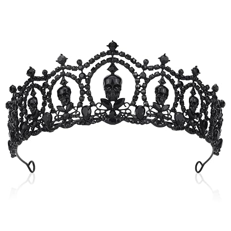 Skull Tiara Crown for Women, Gothic Crystal Headband for Halloween